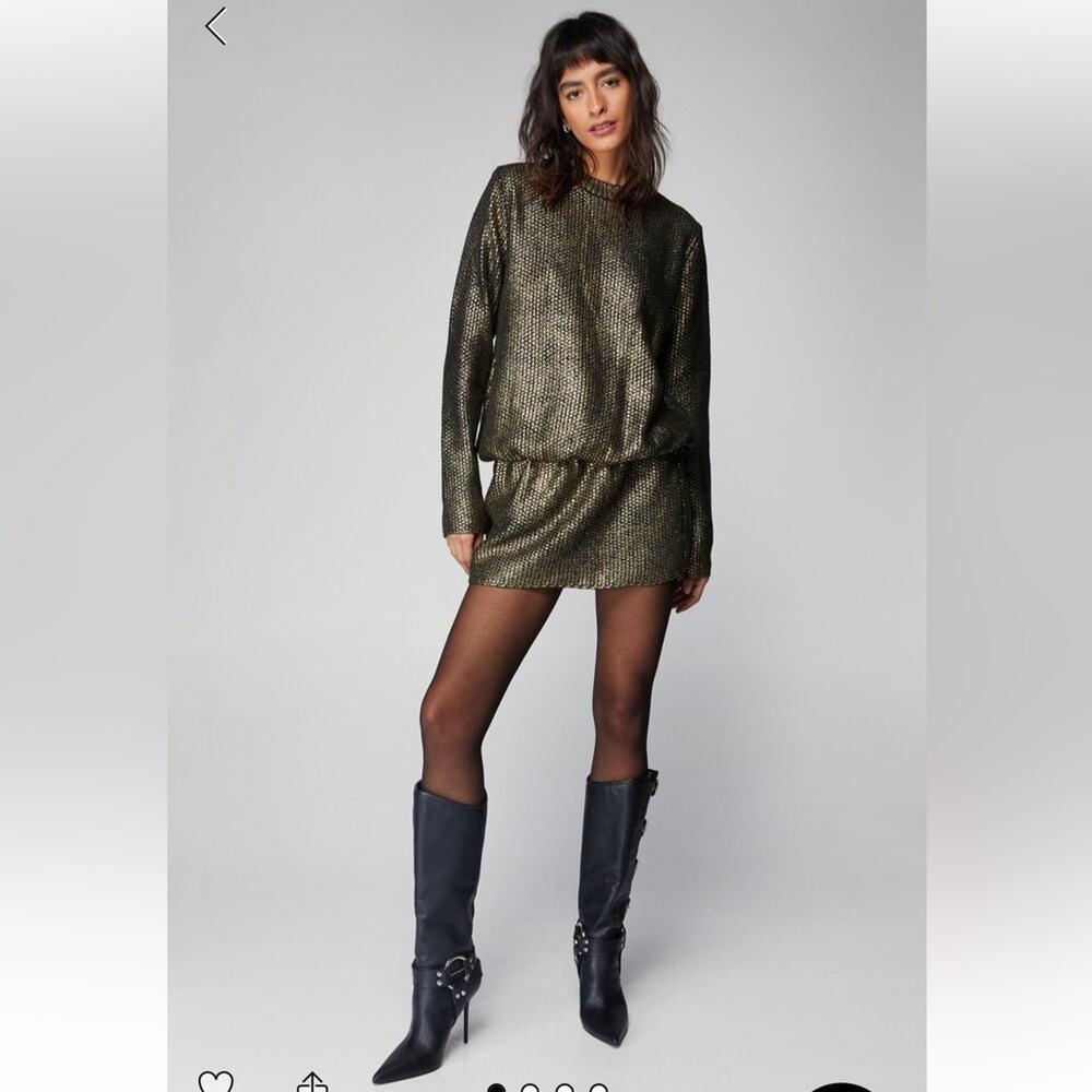 NEW Nasty Gal metallic oversized cinched waist knit sweater dress, size large - Picture 8 of 10